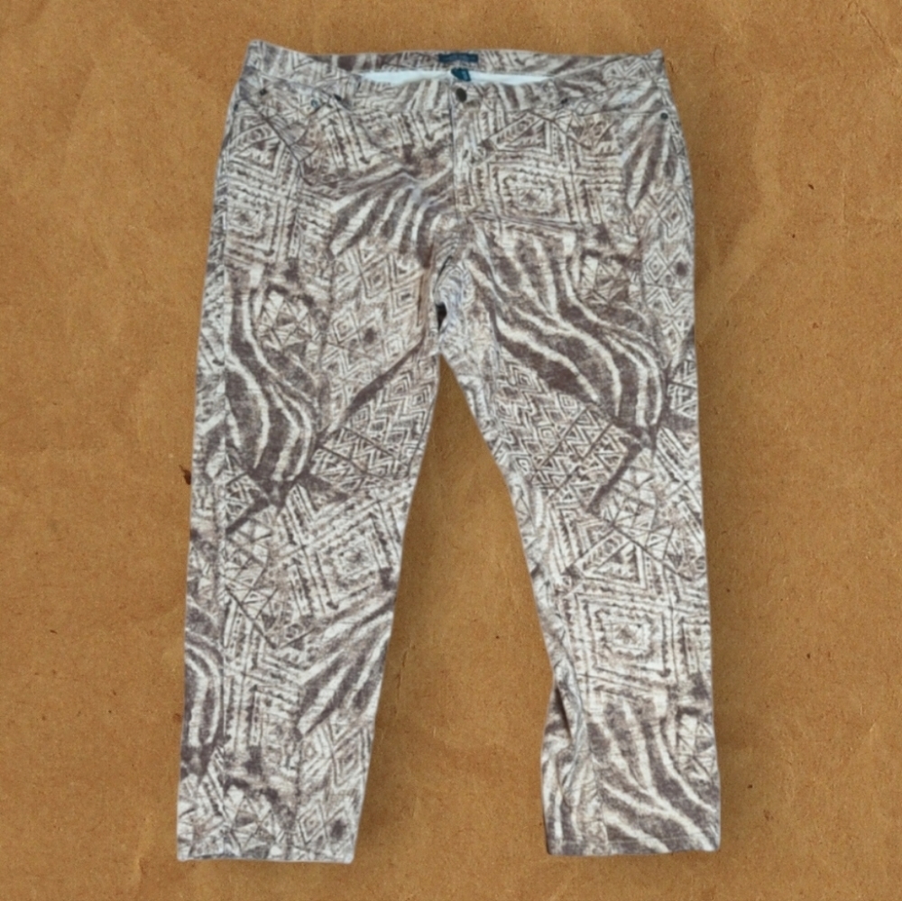 LRL Lauren Jeans Co high rise brown batik print ankle jeans sz 20W W42 L28